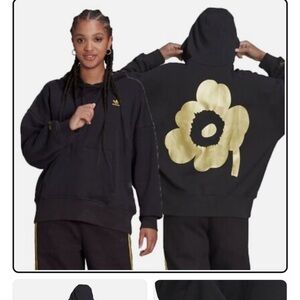 adidas Black Hoodie with Gold Floral Design